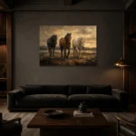 Running Chestnut Horse Wall Art Canvas Print shown in a warm modern interior
