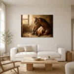Ivory and Black Horses Horse Wall Art Canvas Print styled in a refined neutral interior