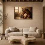 Ivory and Black Horses Horse Wall Art Canvas Print presented in a sophisticated home setting