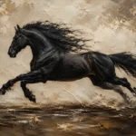Black Running Stallion Horse Wall Art Canvas Print