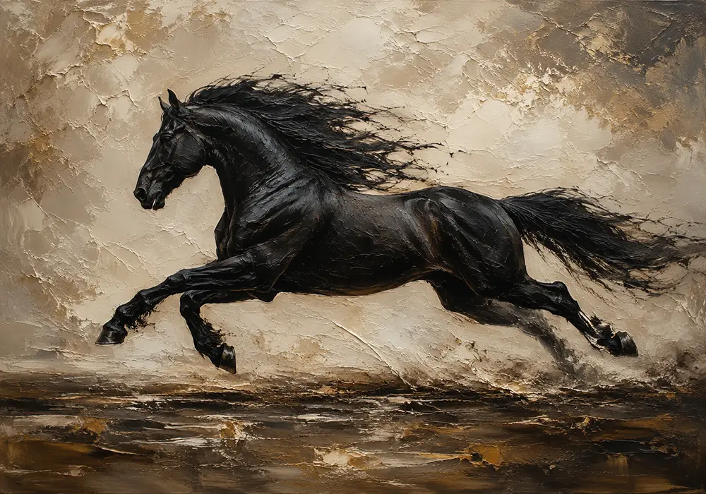 Black Running Stallion Horse Wall Art Canvas Print