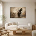 Sunlit Stable Horse Wall Art Canvas Print styled in a refined neutral interior