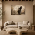 Sunlit Stable Horse Wall Art Canvas Print presented in a sophisticated home setting