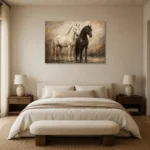 Sunlit Stable Horse Wall Art Canvas Print showcased in an elegant minimalist interior