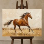 Sunset Horse Trio Horse Wall Art Canvas Print displayed on a studio easel