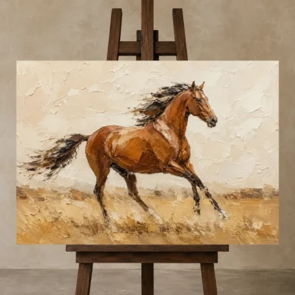 Sunset Horse Trio Horse Wall Art Canvas Print displayed on a studio easel