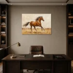 Sunset Horse Trio Horse Wall Art Canvas Print displayed in a contemporary gallery-inspired room