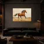 Sunset Horse Trio Horse Wall Art Canvas Print shown in a warm modern interior