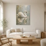 White Swan Bird Wall Art Canvas Print styled in a refined neutral interior