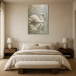 White Swan Bird Wall Art Canvas Print showcased in an elegant minimalist interior
