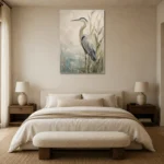 Blue Heron Bird Wall Art Canvas Print showcased in an elegant minimalist interior