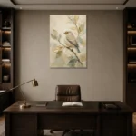 Golden Songbird Bird Wall Art Canvas Print displayed in a contemporary gallery-inspired room