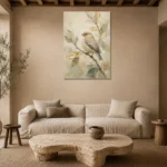 Golden Songbird Bird Wall Art Canvas Print presented in a sophisticated home setting
