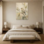 Golden Songbird Bird Wall Art Canvas Print showcased in an elegant minimalist interior