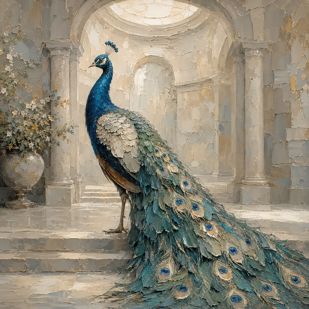 Courtyard Peacock Bird Wall Art Canvas Print
