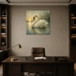 Sunset Swan Bird Wall Art Canvas Print displayed in a contemporary gallery-inspired room
