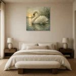 Sunset Swan Bird Wall Art Canvas Print showcased in an elegant minimalist interior