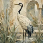 Red Crowned Crane Bird Wall Art Canvas Print
