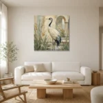 Red Crowned Crane Bird Wall Art Canvas Print styled in a refined neutral interior