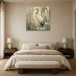 Red Crowned Crane Bird Wall Art Canvas Print showcased in an elegant minimalist interior