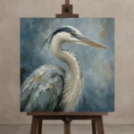 Blue Heron Portrait Bird Wall Art Canvas Print displayed on a studio easel