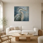 Blue Heron Portrait Bird Wall Art Canvas Print styled in a refined neutral interior