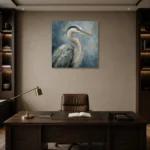 Blue Heron Portrait Bird Wall Art Canvas Print displayed in a contemporary gallery-inspired room