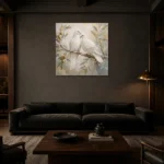 White Doves Bird Wall Art Canvas Print shown in a warm modern interior