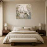 White Doves Bird Wall Art Canvas Print showcased in an elegant minimalist interior