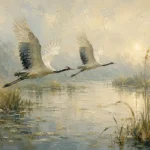 Flying Cranes Bird Wall Art Canvas Print