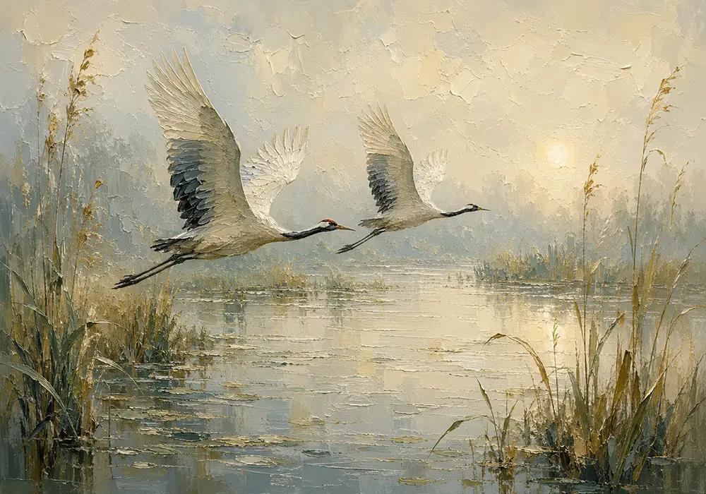 Flying Cranes Bird Wall Art Canvas Print