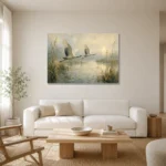 Flying Cranes Bird Wall Art Canvas Print styled in a refined neutral interior
