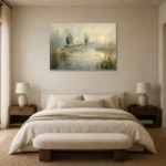 Flying Cranes Bird Wall Art Canvas Print showcased in an elegant minimalist interior