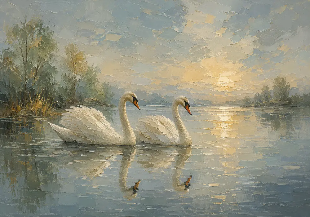 Twin Swans Bird Wall Art Canvas Print