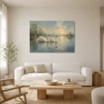 Twin Swans Bird Wall Art Canvas Print styled in a refined neutral interior