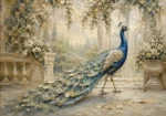 Garden Peacock Bird Wall Art Canvas Print
