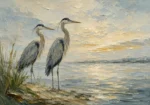 Coastal Herons Bird Wall Art Canvas Print