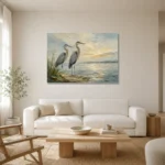 Coastal Herons Bird Wall Art Canvas Print styled in a refined neutral interior