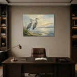 Coastal Herons Bird Wall Art Canvas Print displayed in a contemporary gallery-inspired room