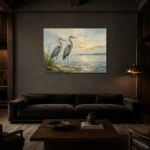 Coastal Herons Bird Wall Art Canvas Print shown in a warm modern interior