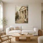 Neoclassical Portico Classical Architecture Wall Art Canvas Print styled in a refined neutral interior
