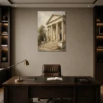 Neoclassical Portico Classical Architecture Wall Art Canvas Print displayed in a contemporary gallery-inspired room