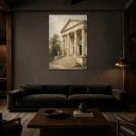 Neoclassical Portico Classical Architecture Wall Art Canvas Print shown in a warm modern interior