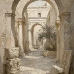 Ancient Arch Courtyard Classical Architecture Wall Art Canvas Print