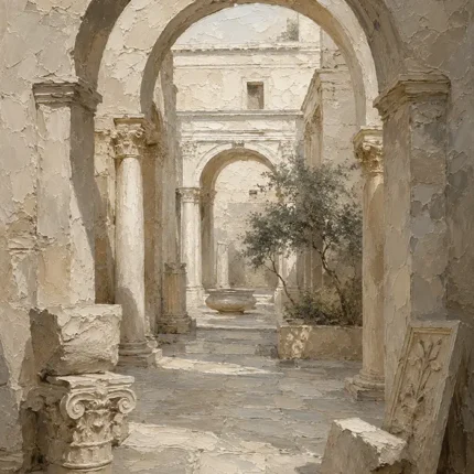 Ancient Arch Courtyard Classical Architecture Wall Art Canvas Print