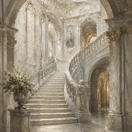 Grand Staircase Classical Architecture Wall Art Canvas Print