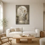 Grand Staircase Classical Architecture Wall Art Canvas Print styled in a refined neutral interior