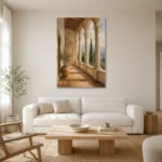 Tuscan Loggia Classical Architecture Wall Art Canvas Print styled in a refined neutral interior