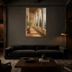 Tuscan Loggia Classical Architecture Wall Art Canvas Print shown in a warm modern interior