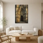 Gothic Cathedral Portal Classical Architecture Wall Art Canvas Print styled in a refined neutral interior